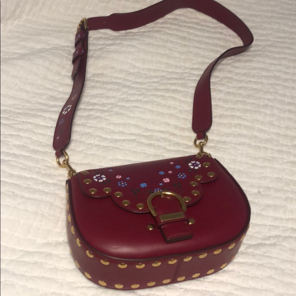 Marc Jacobs Stud Floral Saddle Wine  CrossBody Bag